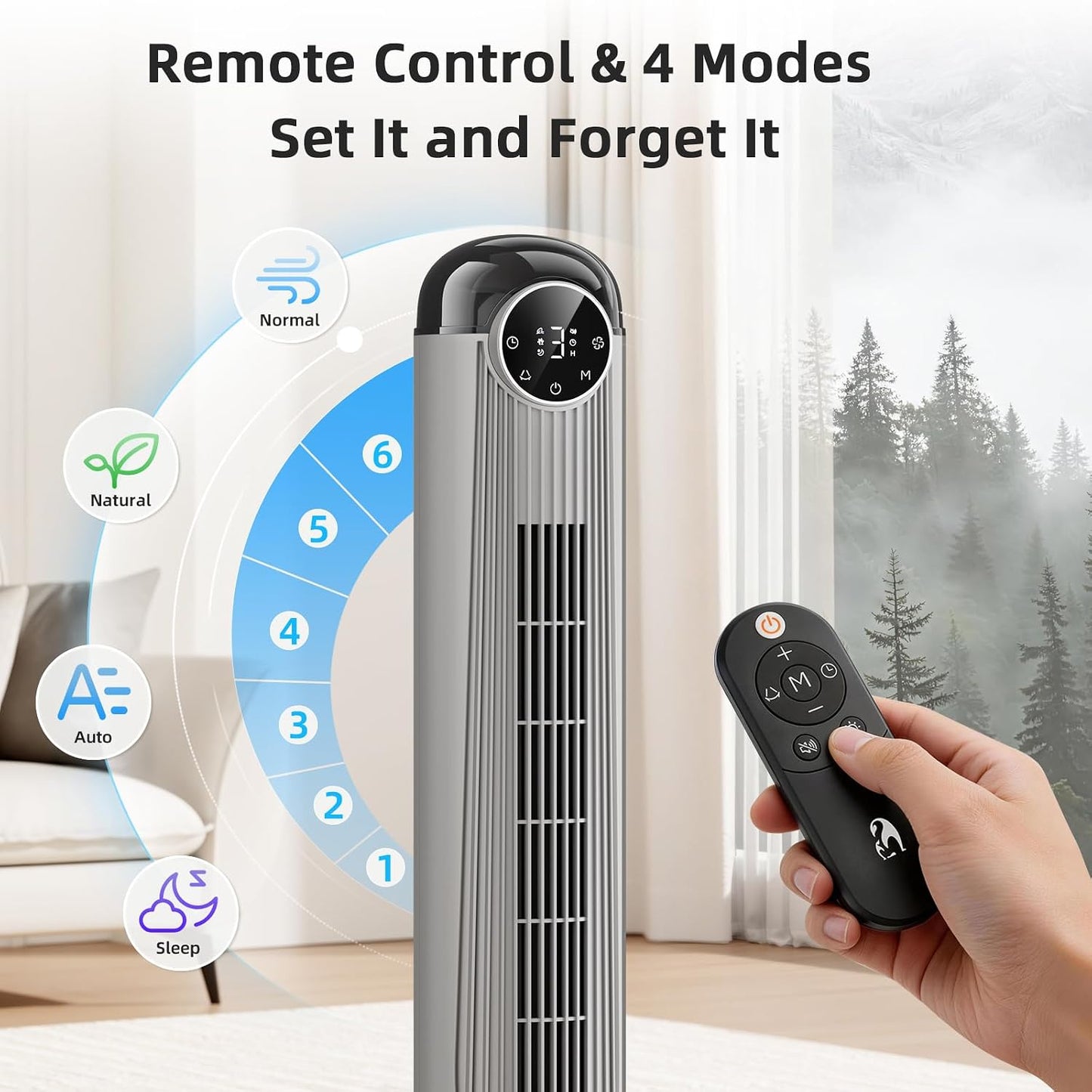 Antarctic Star T36 Tower Fan-36 Inch, Bladeless Oscillating Fan with Remote, 6 Speeds & 4 Modes, LED Display, 9H Timer, Quiet Floor Standing Fan for Bedroom Living Room Office, Pink