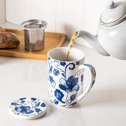 GBhome Tea Mug with Infuser and Lid, 18 Ounce Large Ceramic Loose Leaf Cup, Microwave, Dishwasher Safe, Perfect for Tea Lovers