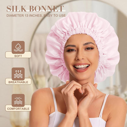 Satin Bonnet Silk Bonnet Hair Bonnet for Sleeping-Slouchy Beanie Hat Satin Sleep Cap for Women's Natural & Curly Hair(Blue Zircon)