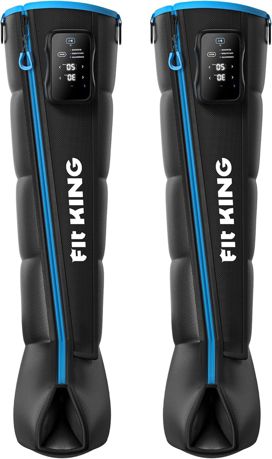 FIT KING Cordless Air Compression Recovery System - Professional Full Leg & Foot Massager Boots for Fast Recovery & Circulation - Rechargeable Compression Boot for Athletes (Medium)