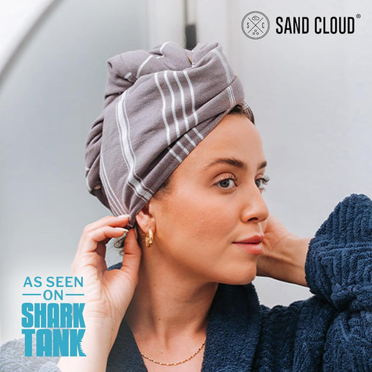 Sand Cloud Cotton Hair Towel Wrap, Ivory - Quick Dry Hair Towel for Wet Hair - 100% Turkish Organic Cotton, Half Terry Weave with Binding Edge - 10" x 15" Lightweight, Frizz-Free Hair Drying Towel