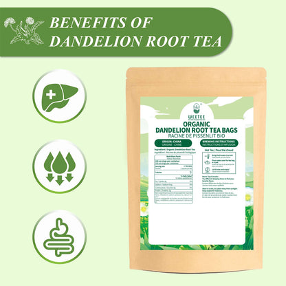 WT WEETEE Organic Dandelion Root Tea Bags, Pure Raw Dandelion Root 100 Count, Earthy & Refreshing Herbal Tea
