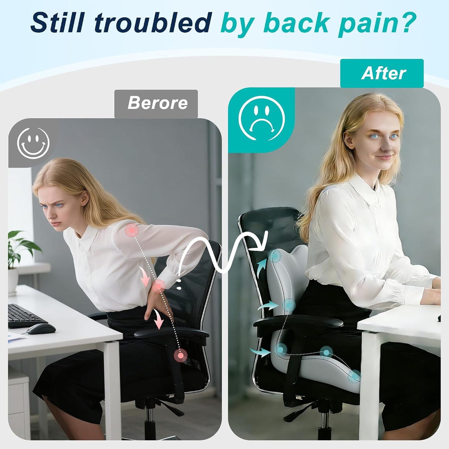 Seat Cushion for Office Chair and Car, Lumbar Support Pillow for Office Chair, Memory Foam Ergonomic Seat Cushion for Long Sitting, Back & Tailbone Pain, Sciatica - Dark Gray & Light Gray