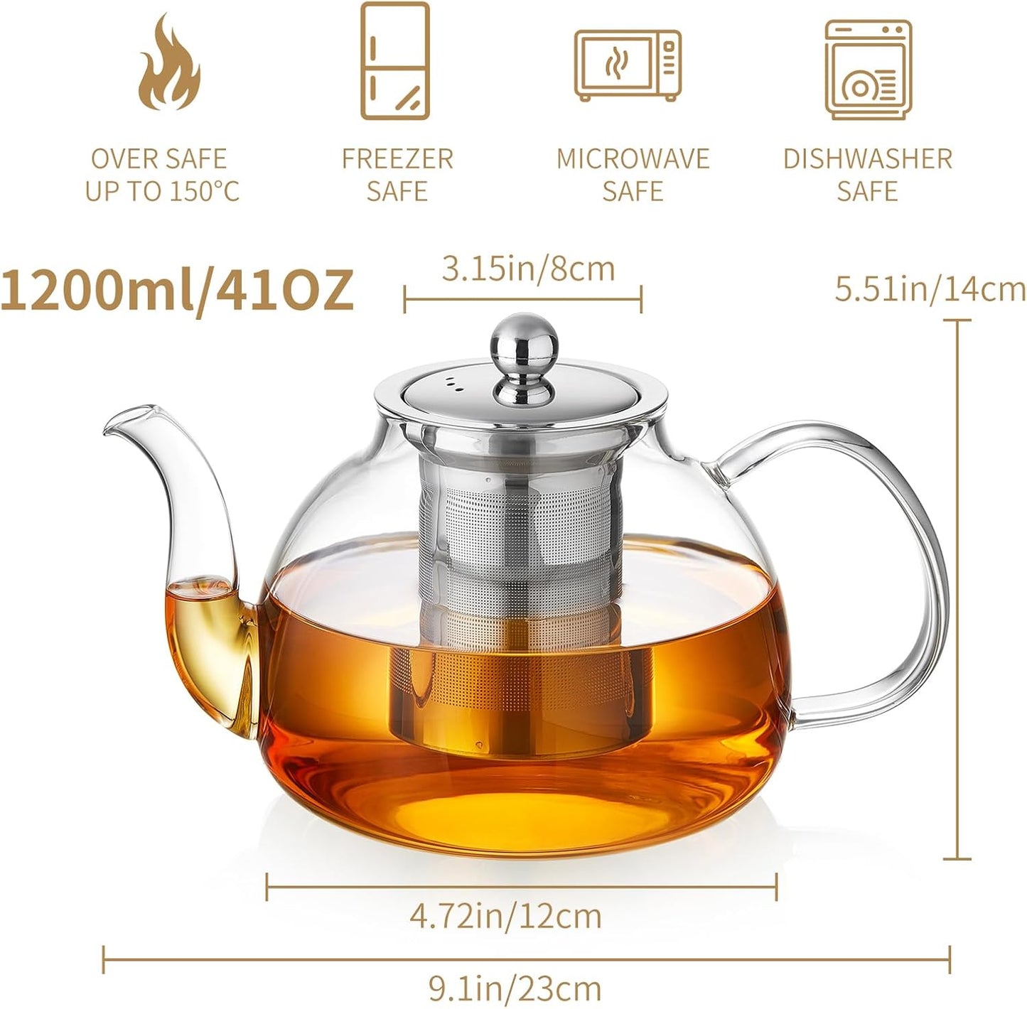Glass Teapot with Removable Infuser, 20 oz/600ml Glass Tea Pot Small Borosilicate Tea Steeper Kettle with Loose Leaf Tea Strainer For Flower Blooming Tea, ClearTea Maker Pitcher