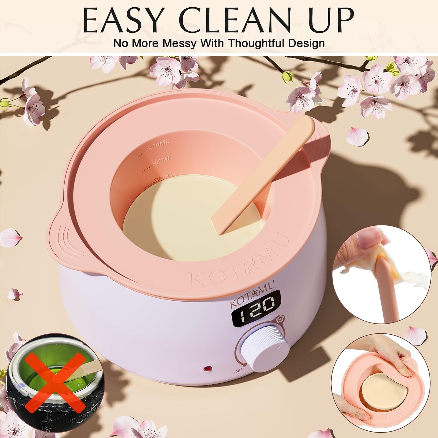 KOTAMU Waxing Kit for Women & Men, Pink Digital Wax Pot Warmer Hair Removal | Home Hard Wax Kit, Wax Machine, Face, Eyebrow, Bikini, Brazilian, Body, Sensitive Skin, 25 Accessories, Beginner-Friendly