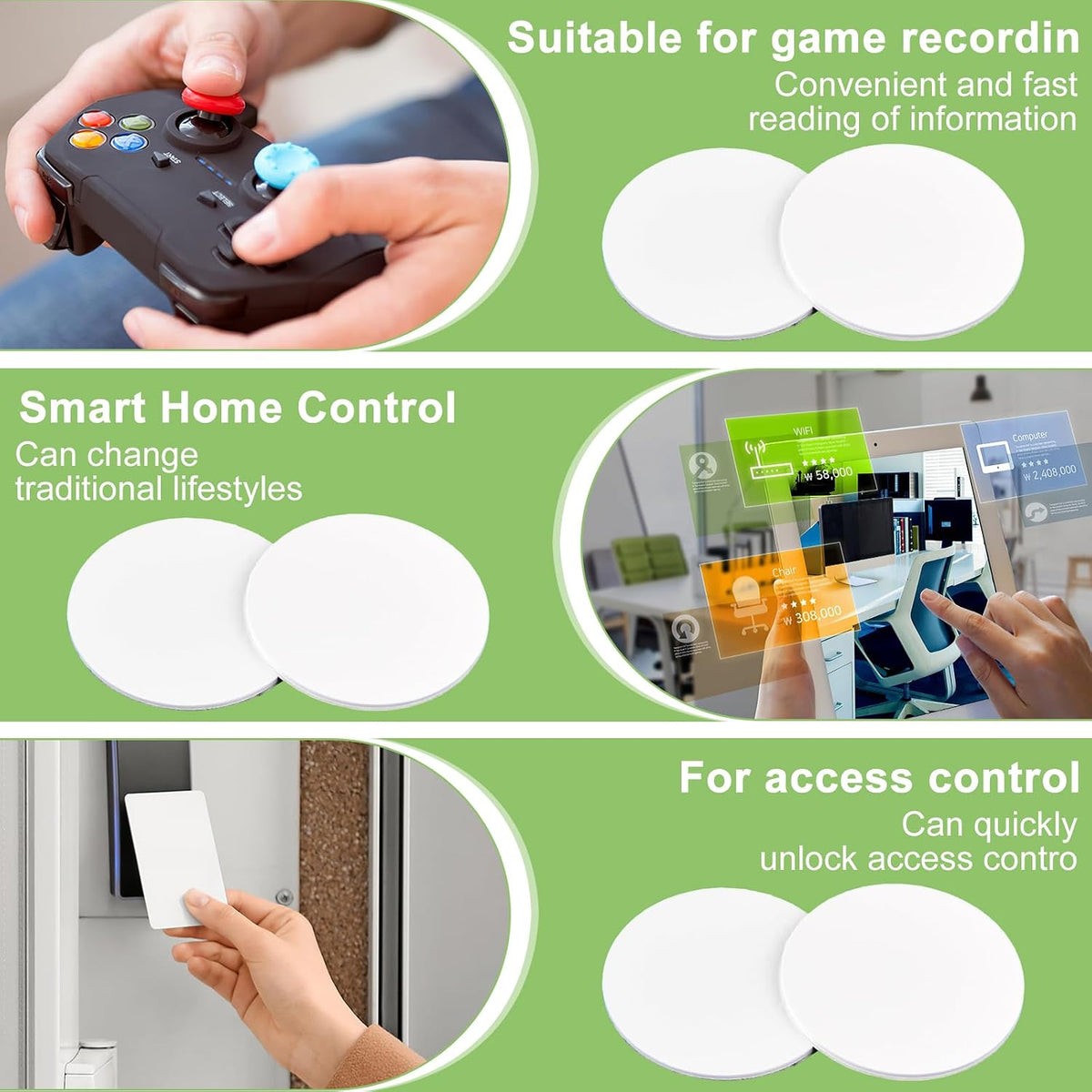 NFC Tag NFC Stickers White NTAG215 Tag Rewritable Round Coin NFC Cards with Adhesive Back Compatible with Tagmo NFC Enabled Mobile Phones