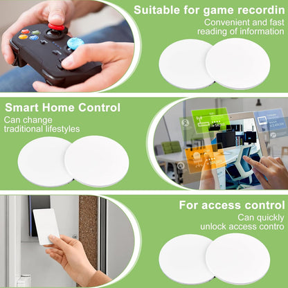 NFC Tag NFC Stickers White NTAG215 Tag Rewritable Round Coin NFC Cards with Adhesive Back Compatible with Tagmo NFC Enabled Mobile Phones