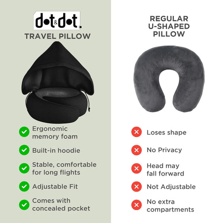 Dot&Dot Twist Memory Foam Travel Pillow, Bendable Neck Pillow for Airplane, Car and Home, 26-Inch Adjustable Roll with Washable Cotton Cover, Gray