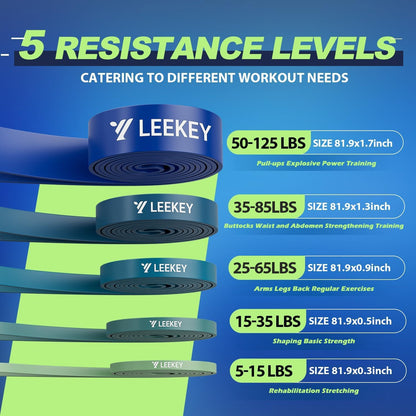 LEEKEY Pull Up Assistance Bands,5-125LB Resistance Bands with Grip、Door Anchor、Gym Bag - Exercise Bands for Full-Body Training, Fitness, Physical Therapy -USA Original Patent