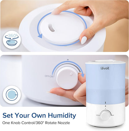 LEVOIT Humidifiers for Bedroom, Quiet, 3L Cool Mist, Essential Oil Diffuser | Top Fill/25Watt - Home/Large Room - 360° Nozzle - Rapid Ultrasonic Humidification for Baby Nursery/Plant