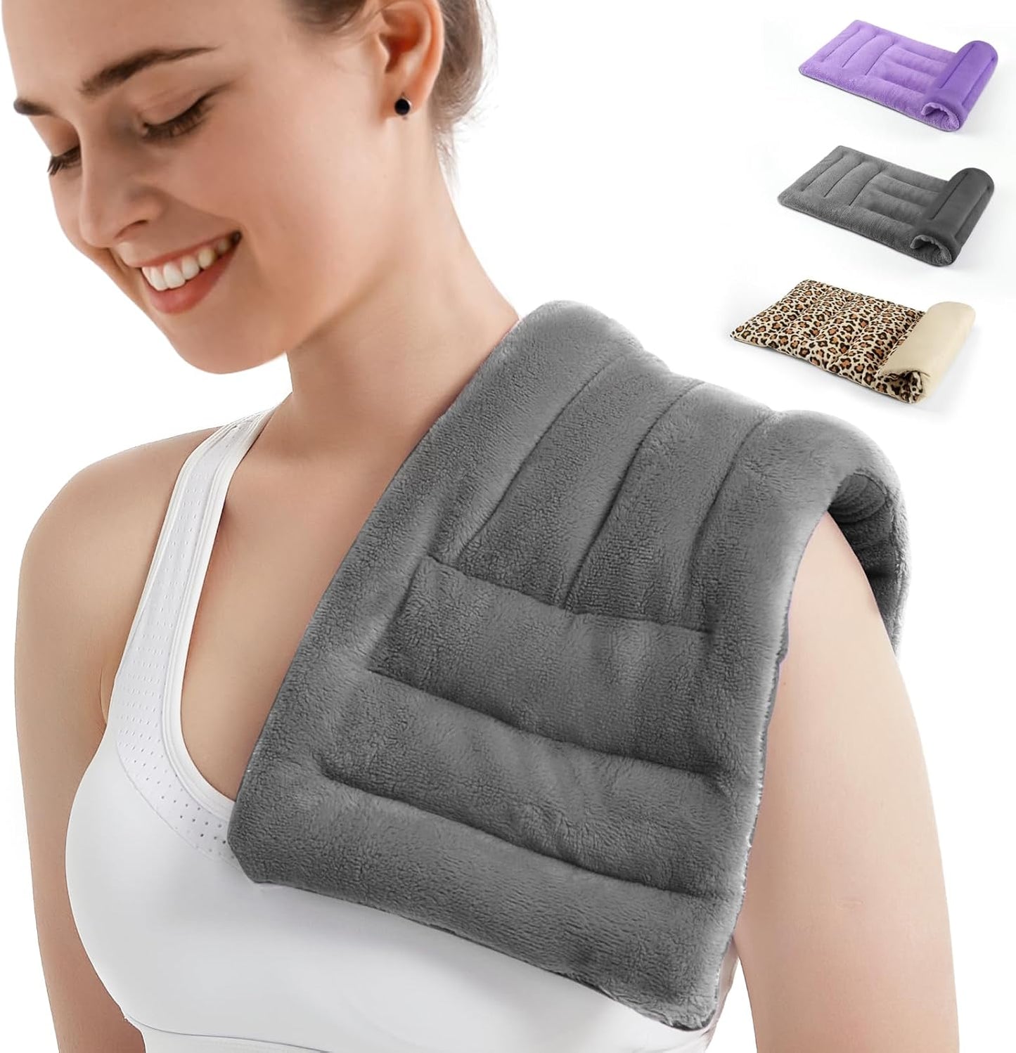 Microwavable Heat Pad for Neck and Shoulders, Weighted Microwave Moist Heating Wrap for Pain Relief Sore Muscle Stress Tension, Heated Wrap with Aromatherapy, Hot & Cold Compress, Grey