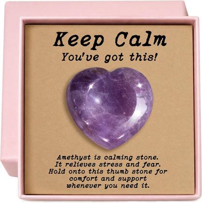 Anxiety Support Gift for Women - Amethyst Crystal Worry Stone, Stress Relief Thumb Stone, Thinking of You Comfort Gift, Inspirational Keepsake for Friends Family & Loved Ones (Amethyst)