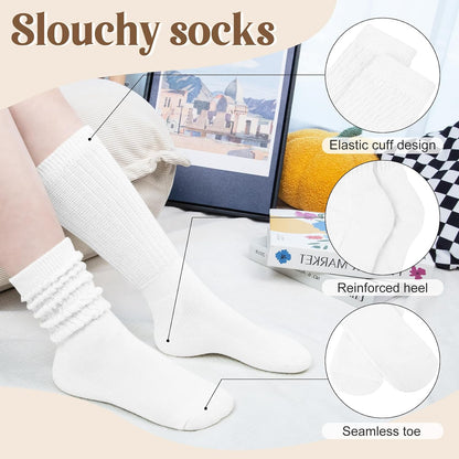 Justay 5 Pairs Slouchy Socks for Women - Slouch Long Crew Knit Boot Athletic Calf Tube Scrunch Socks