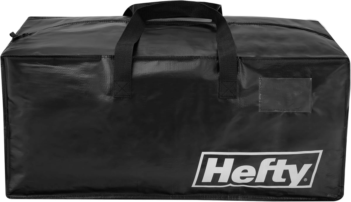 Hefty Storage Bags Extra Large Double Zipper Backpack, Heavy Duty Water Resistant Moving Totes with Shoulder Straps, Foldable Reusable Packing Organizers, (X-Large Black)