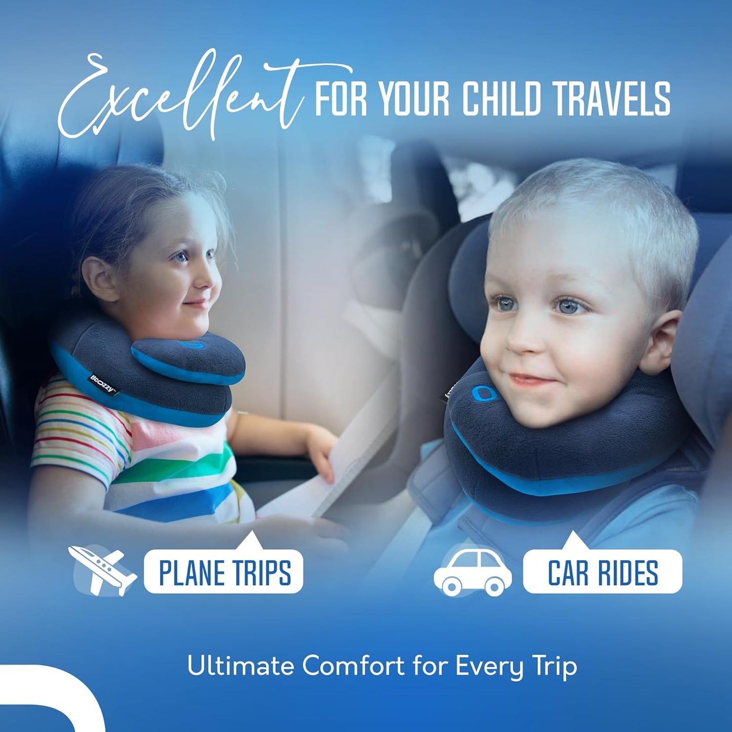 BCOZZY Travel Neck Pillow for Airplane– Patented Double Support for Head, Neck, and Chin. Best for Long Flights, Plane Sleeping, and Car Rides. Adjustable Size. Fully Washable. Carry Bag. Large, Black