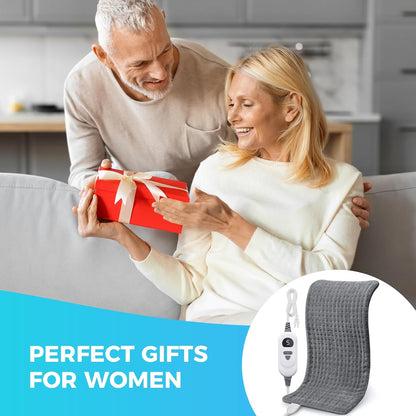 NOWWISH Heating Pad for Back, Period Cramps, Neck and Shoulder, 12x24 Inches Electric Throw with 6 Heat Settings, Timer and Auto Shut Off, Machine Washable, Birthday Gifts for Women Men, Grey