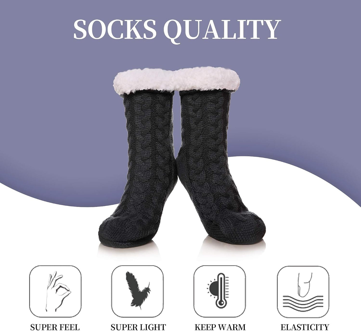 SDBING Women's Winter Super Soft Warm Cozy Fleece Lined Fuzzy Slipper Socks with Grippers