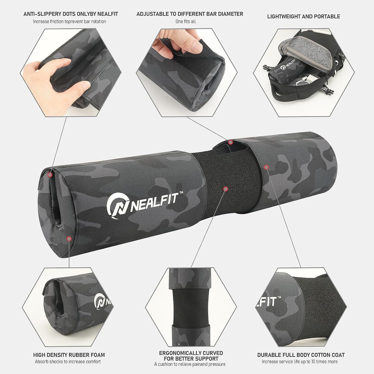 NEALFIT Barbell Pad Squat Pad for Squats—Squat Bar Pad—Great for Weightlifting,Lunges and Hip Thrusts—Foam Sponge Pad—Fit Standard and Olympic Bars Perfectly