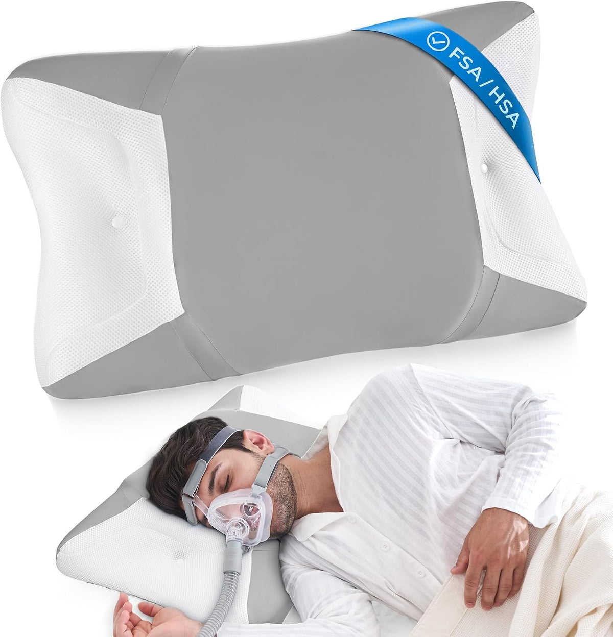 CPAP Pillow for Sleeping, HSA/FSA Sleep Apnea Pillow for All CPAP Masks Users to Reduce Air Leaks, Masks Pressure, Memory Foam with Cooling & Breathable Pillowcase for Side Back Sleeper