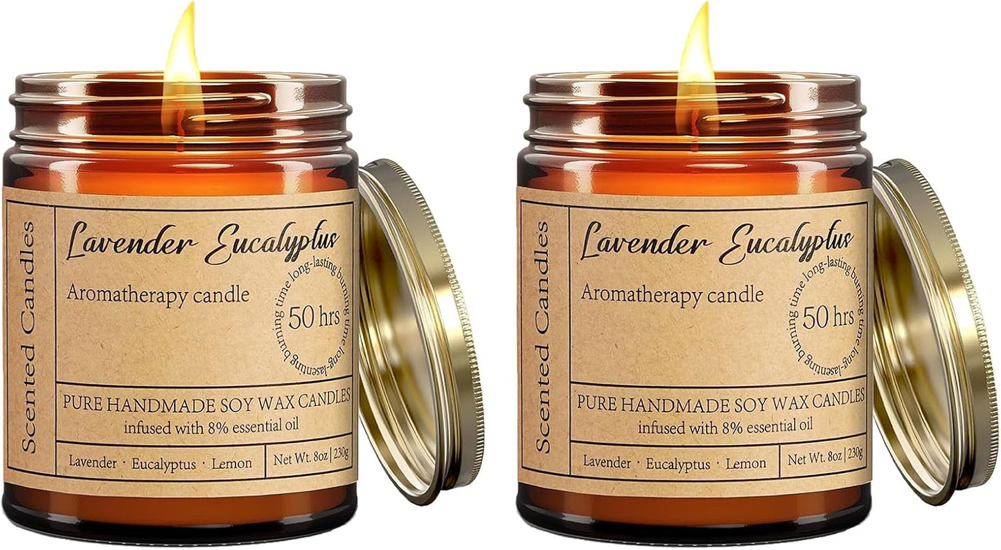 Lavender Eucalyptus Candles for Home Scented - 8oz Aromatherapy Candles for Relaxation Anxiety Stress Relief Non Toxic, Calming Candles Gifts for Women Soothing Relaxing Bath Yoga Meditation