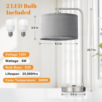 Innqoo Bedside Table Lamps for Bedroom Set of 2-Dimmable Nightstand Lamps with USB Port and Outlet,Modern Gold Lamps with Linen Shade,Tall Desk Lamps for Home Office Bedroom Living Room End Table