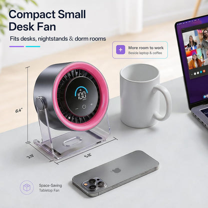 USB Desk Fan for Bedroom: 100 Speeds Digital Display Quiet Portable Fan with Turbo Airflow, 120° Rotating Small Rechargeable Battery Desktop & Wall-Mounted Fans for Bedroom Home Office