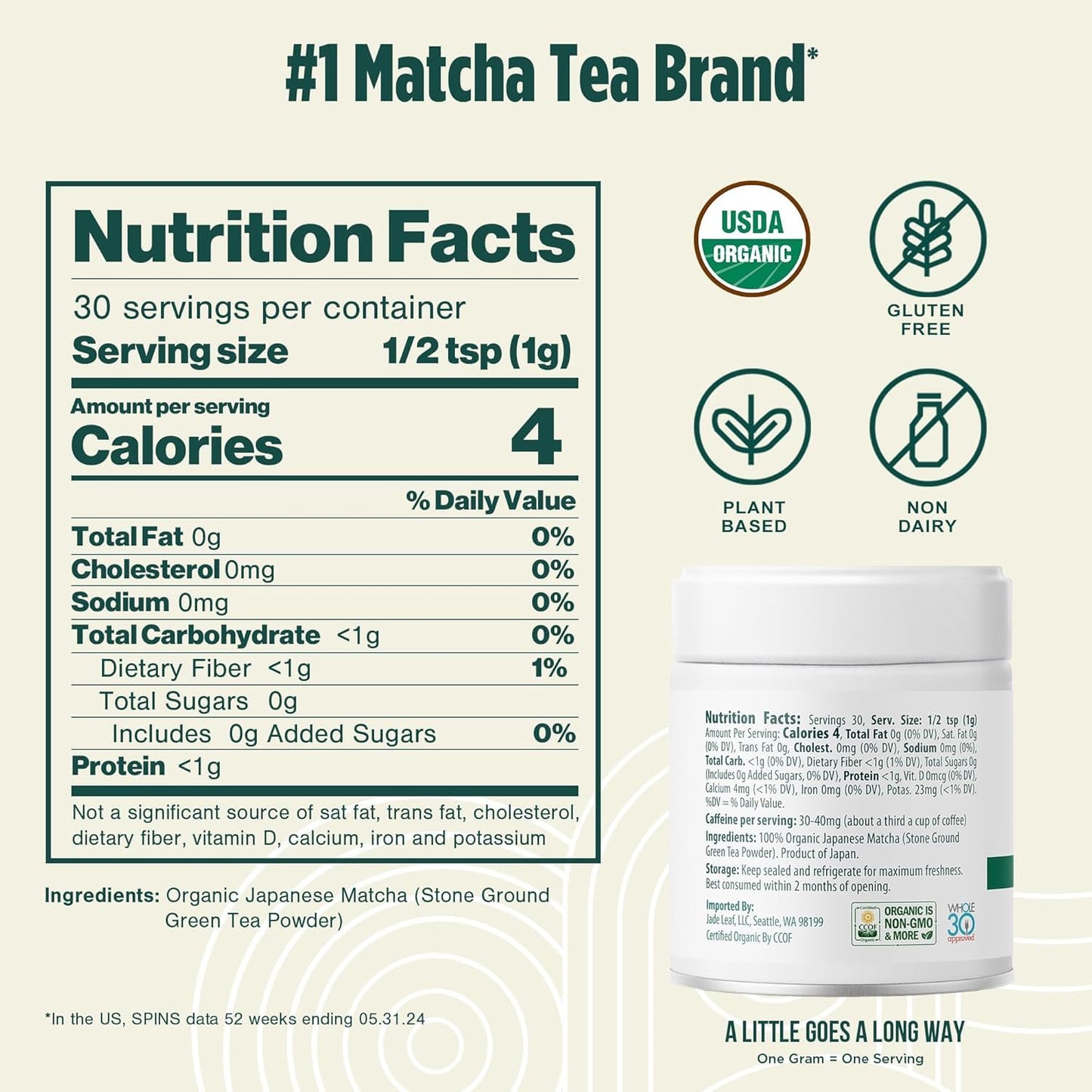 Jade Leaf Ceremonial Grade Matcha Powder, 30g / 1.06oz Tin