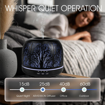 ARVIDSSON Essential Oil Diffuser 500ml, Aromatherapy Diffuser for Home, Ultrasonic Diffusers for Essential Oils, Metal Oil Diffuser with 7 Color LED Lights, Mist Timer and Auto Shut-Off Function