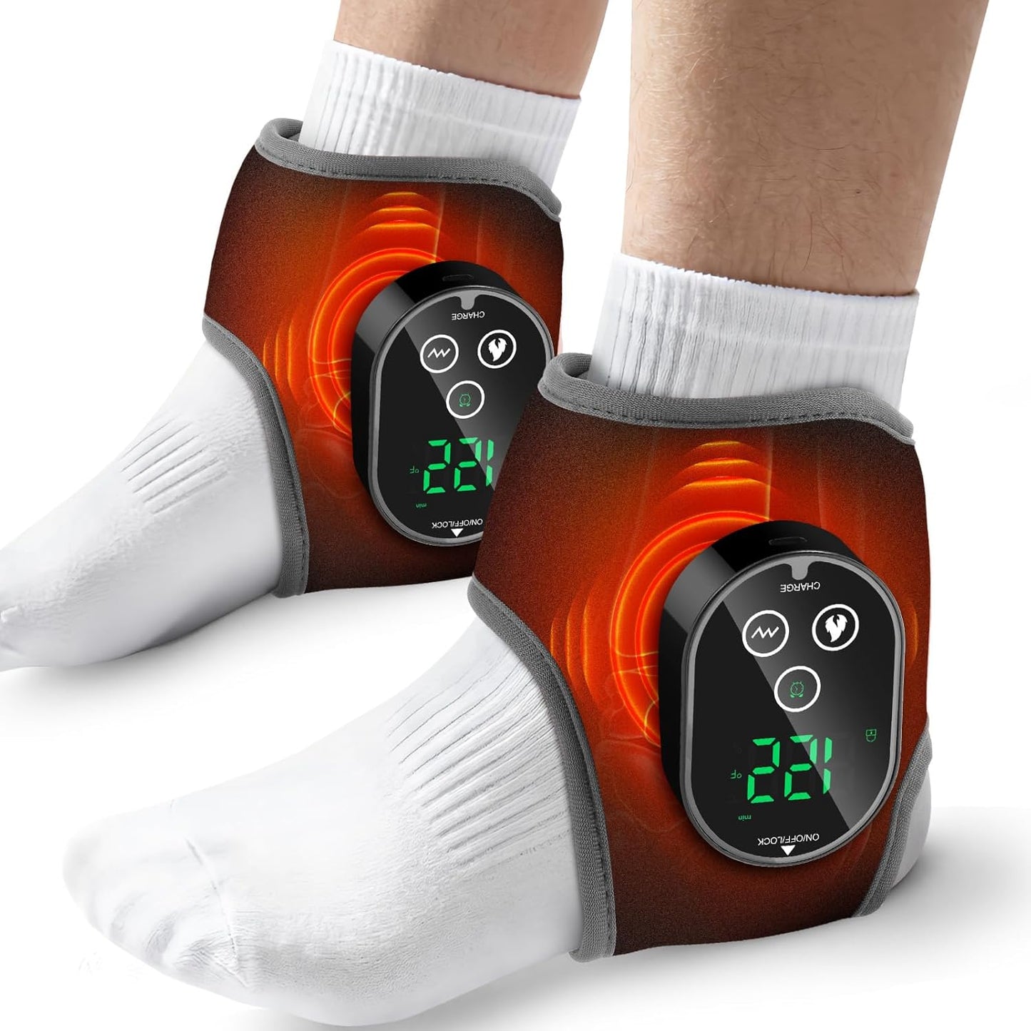 Foot Massager for Neuropathy Plantar Fasciitis Pain Relief, Foot Renew Ankle Massager, Ankle Heating Pad Heated Brace Wrap with 4 Heat Levels and 3 Vibration Modes for Women Men (Grey)