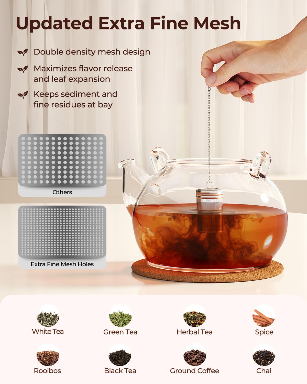 2 Pack Reinmoson Large Tea Infuser for Loose Tea & Spice Infuser for Cooking, 2.1” x 2.9” Extra Fine Mesh Large Tea Strainers, 304 Stainless Steel Loose Leaf Tea Steeper for Black Tea, Rooibos, etc