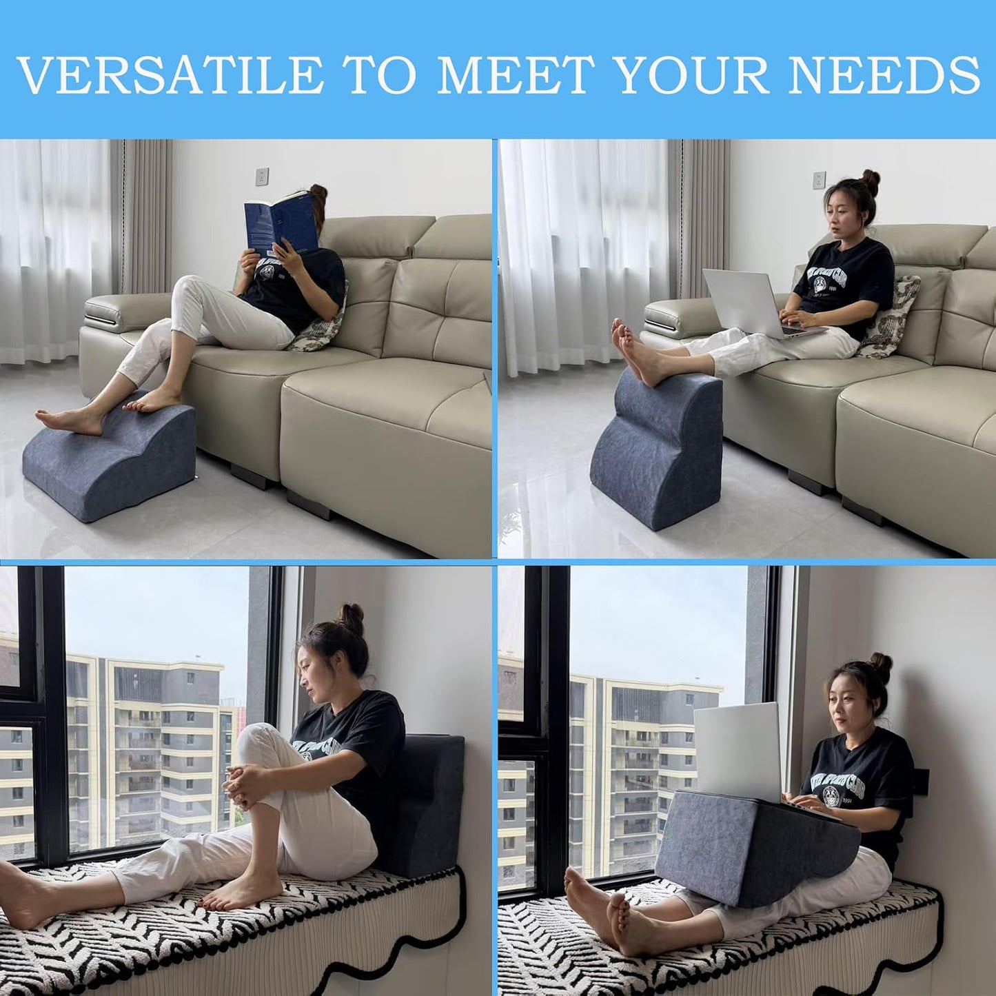 Foot Rest for Under Desk at Work.Multifunctional 3-Tier Foot Stool,with Washable Footrest.for Under Desk,Office Chair Gaming Chair & Sofa,Leg Elevation Pillow,Supports Posture -Dark Grey