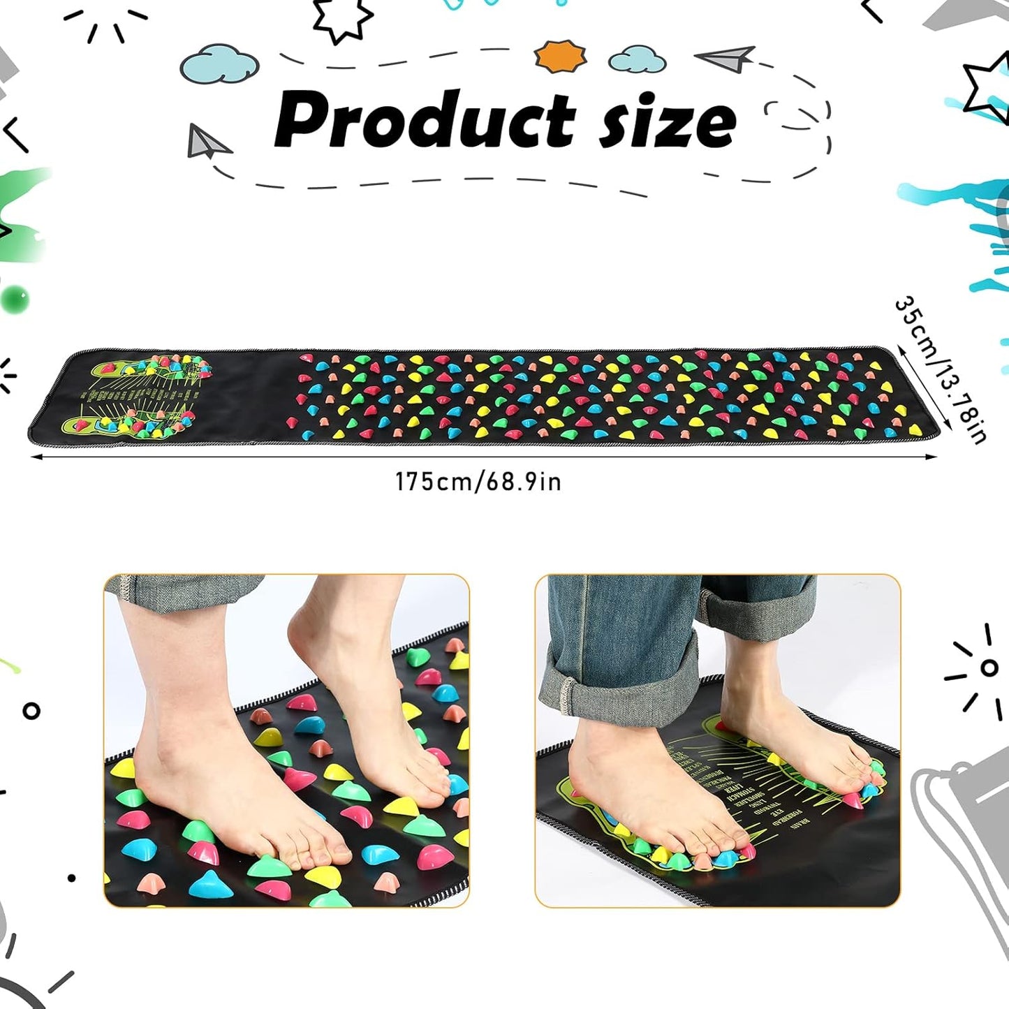 BBTO Foot Massage Mat Reflexology Walk Stone Road for Acupressure Foot Massage Acupoint Mat for Long Sitting Elderly Students and Office Workers(55.12 x 13.78 Inches)
