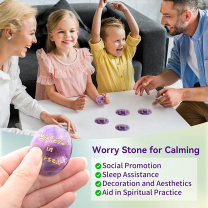 Gemstone Worry Stones for Anxiety, Amethyst and Red Agate Crystals, Hand Carved Thumb Worry Stone Healing Crystal for Relief, Yoga Meditation