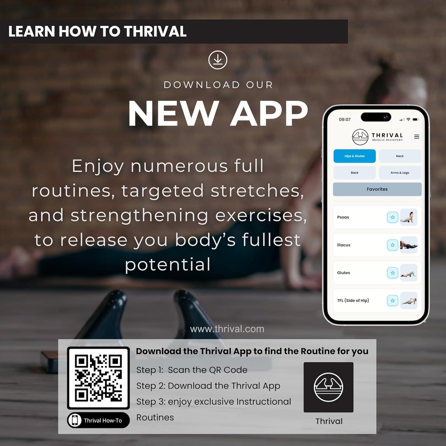 Thrival Arch Back Stretcher - Psoas Muscle Release Tool App for Hip Flexor, Back, Glute, Iliacus, and Neck - Spine Decompressor, Trigger Point, and Myofascial Release – Carbon Black
