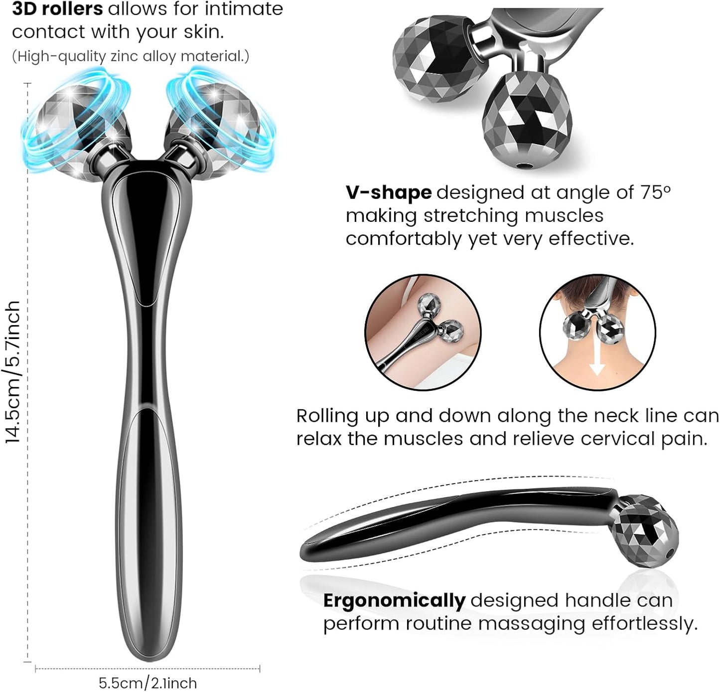 Wireless Face Massager Tool, 8-Roller 3D Face Roller for Women, LED Facial Massager,V-Shape Face Sculpting Tool for Jawline, 6 Light & Vibration Modes, USB-C Rechargeable