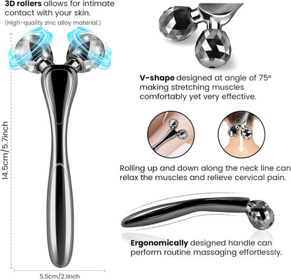 Wireless Face Massager Tool, 8-Roller 3D Face Roller for Women, LED Facial Massager,V-Shape Face Sculpting Tool for Jawline, 6 Light & Vibration Modes, USB-C Rechargeable