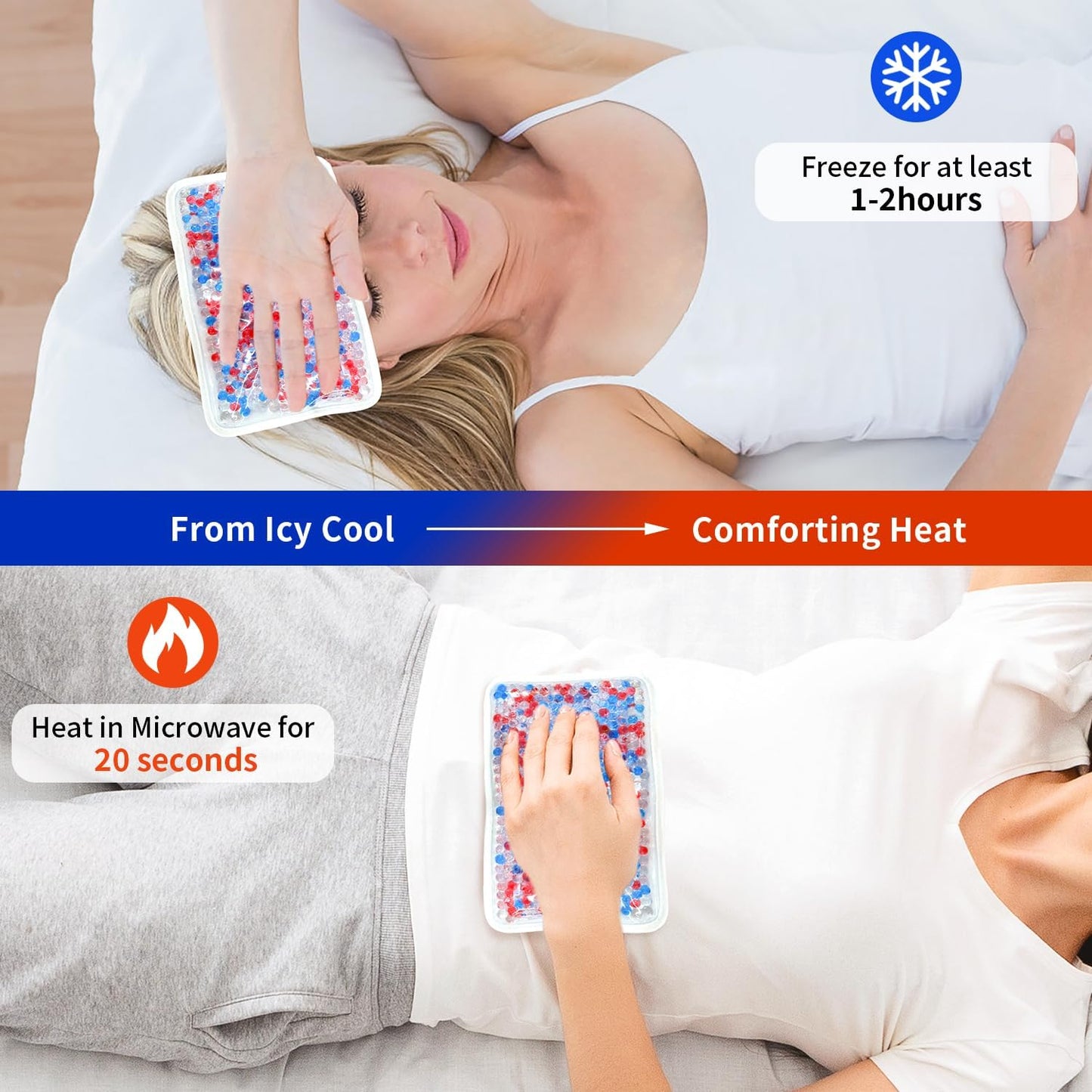 Gel Beads Ice Pack Ice Bag with Strap-1 Pack Reusable Hot & Cold Pack Compress for Knee, Shoulder, Foot, Back, Ankle, Neck, Hip, Elbow, Wisdom Tooth-7.76''x4.93''(Blue)