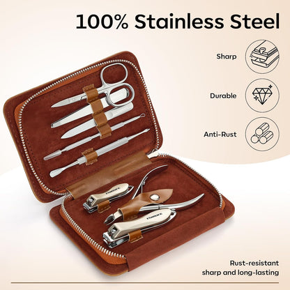 FAMILIFE Gifts for Women, Manicure Set Professional Manicure Kit 11 in 1 Nail Kit Nail Clippers Tools Stainless Steel with Rose Gold Leather Case Travel Sets