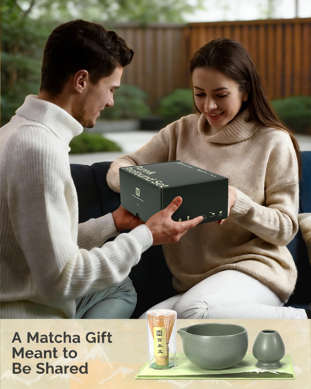 Maestri House Matcha Whisk Set, 7-Pc Complete Matcha Kit with Spouted Ceramic Bowl, Bamboo Whisk and Holder, Scoop, Spoon Rest & Sifter, Tea Cloth – Ideal Gift for Matcha Lovers (Black Stone)