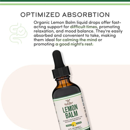 Double Wood Supplements Organic Lemon Balm Tincture - for Digestion & Relaxation 590mg - 2FL OZ, 120 Servings (Better Absorbed Than Capsules, Great for Lemon Balm Tea)