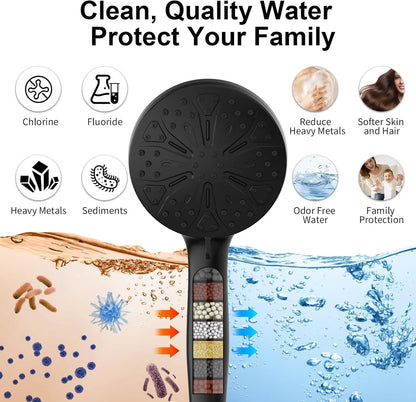 Rain Shower Head with filtered Handheld High Pressure rainfall Shower Heads with Handheld Spray Combo Adjustable one-piece stand daul shower head Built-in Magnetic Docking and Power Jets