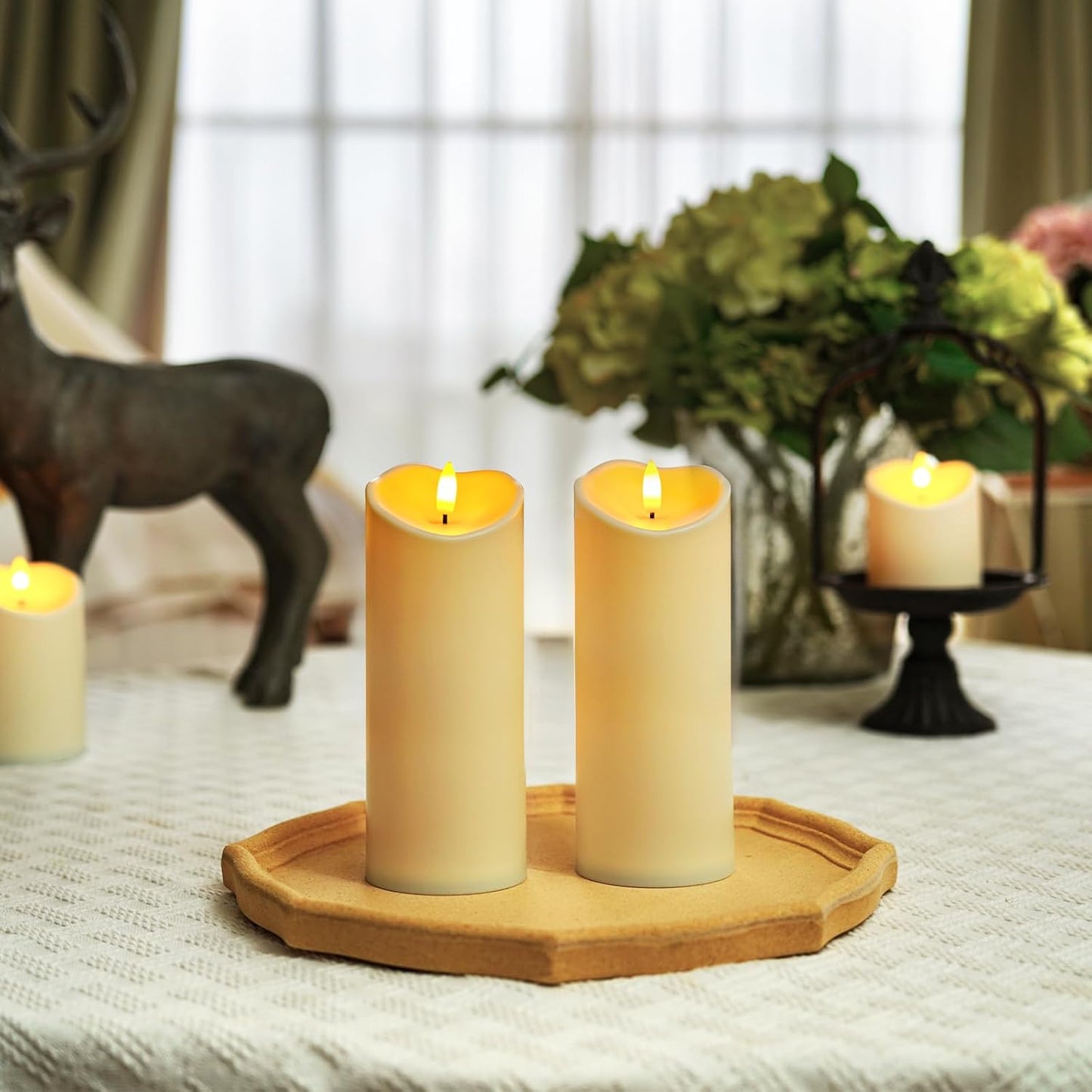 Homemory 6"x3" Outdoor Waterproof Flameless Candles, LED Candles, Battery Operated Candles with Remote and Timers, Electric Fake Plastic Pillar Candles, Ivory White, Set of 2