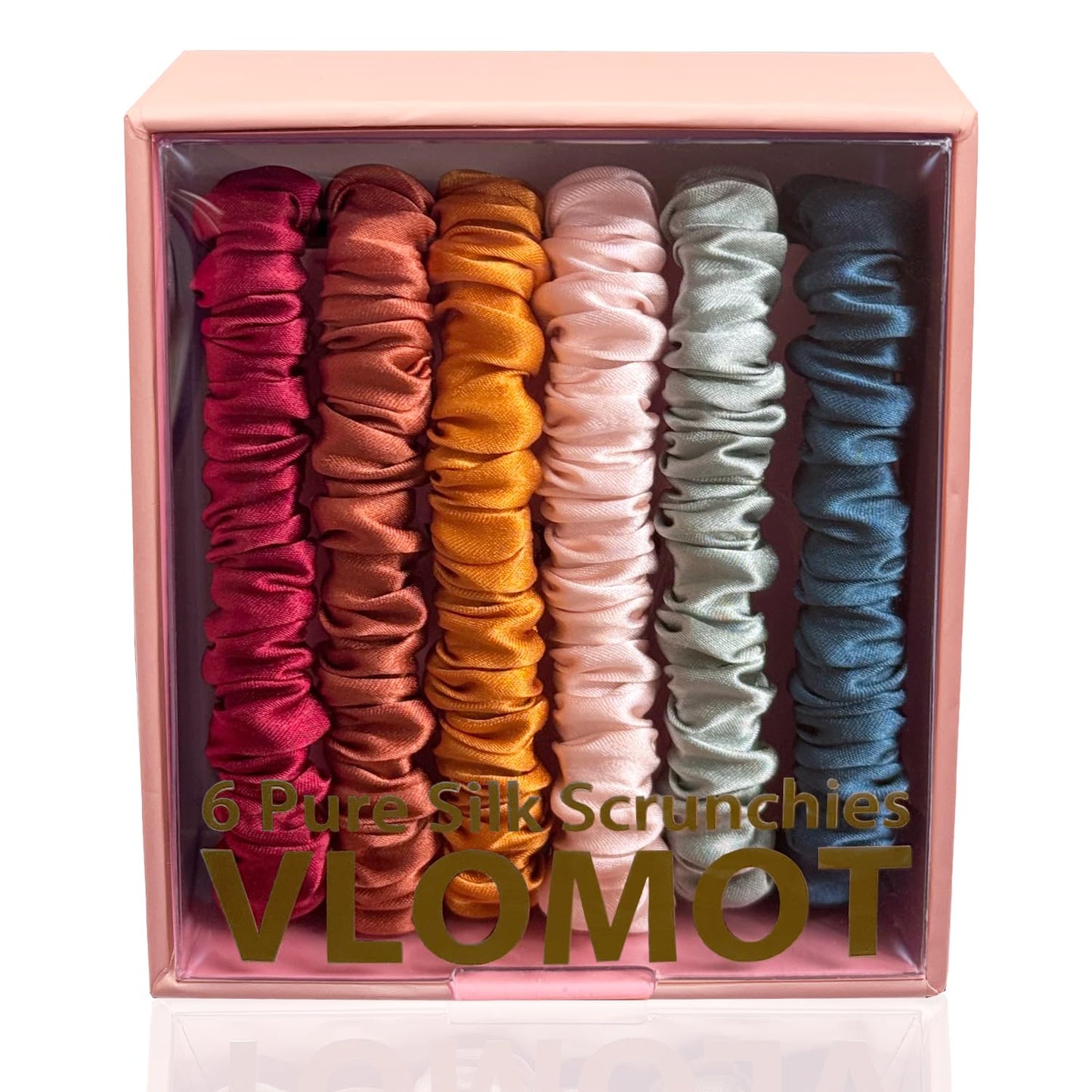 VLOMOT 6 Pcs Set 100% Pure Mulberry Silk Hair Scrunchies - 6 Chic Colors Everyday Skinny Scrunchies Silk Ponytail Holders - No Damage (Purple)