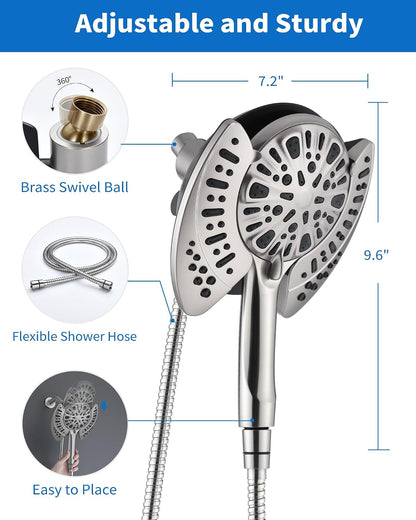 INAVAMZ Shower Head with Handheld High Pressure: Hand Held Shower Head & Rain Shower Head 2-IN-1 Shower Head with 59" Rotatable Stainless Steel Hose, Shower Trim Systems, Sliver 2.5 GPM 15391 Filter