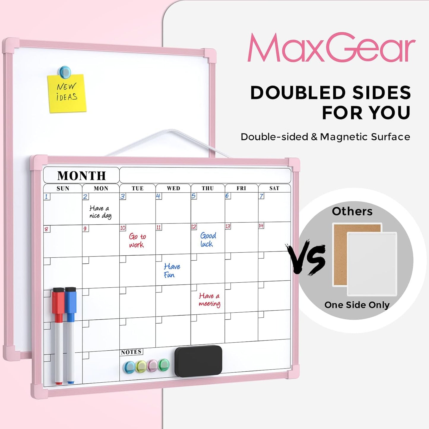 MaxGear Monthly Calendar Dry Erase Board for Wall, 16"x12", White Frame | Double-Sided, Hanging Small White Board, Portable Whiteboard for Planning, Drawing, Memo, to Do List, Home, Kitchen, Office