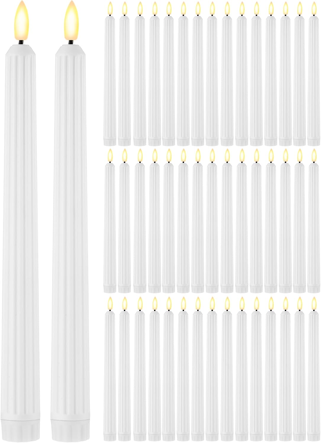 Treela 72 Pcs Flameless LED Taper Candles Battery Operated Candles Bulk 11 Inch Flickering Fake Candlesticks with Warm Light for Valentines Day Church Wedding Party Battery Not Included(Classic,Ivory)