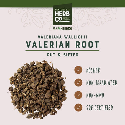 Valerian Cut & Sifted, by Herb Co, Valeriana Wallichii, Garden Heliotrope, from China & India, Kosher, for Tea, 1 lb