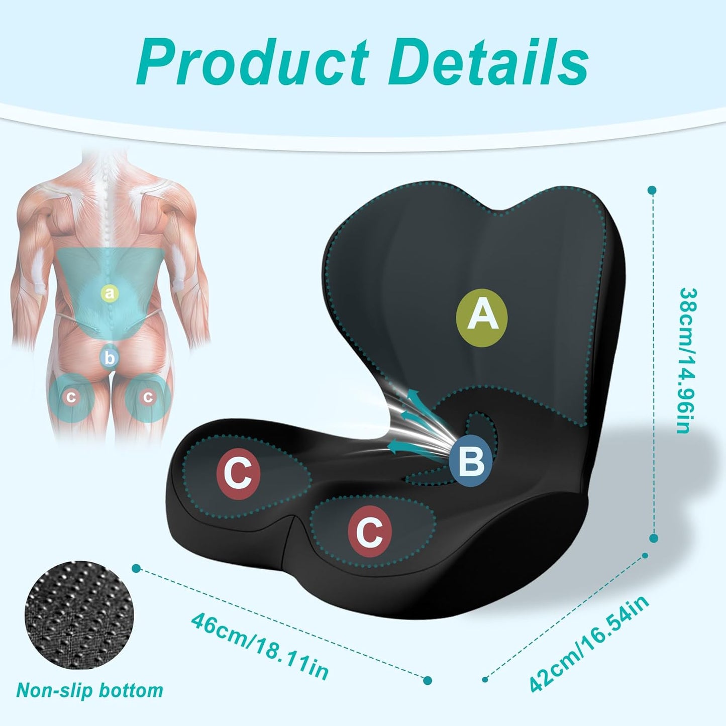 Seat Cushion for Office Chair and Car, Lumbar Support Pillow for Office Chair, Memory Foam Ergonomic Seat Cushion for Long Sitting, Back & Tailbone Pain, Sciatica - Dark Gray & Light Gray