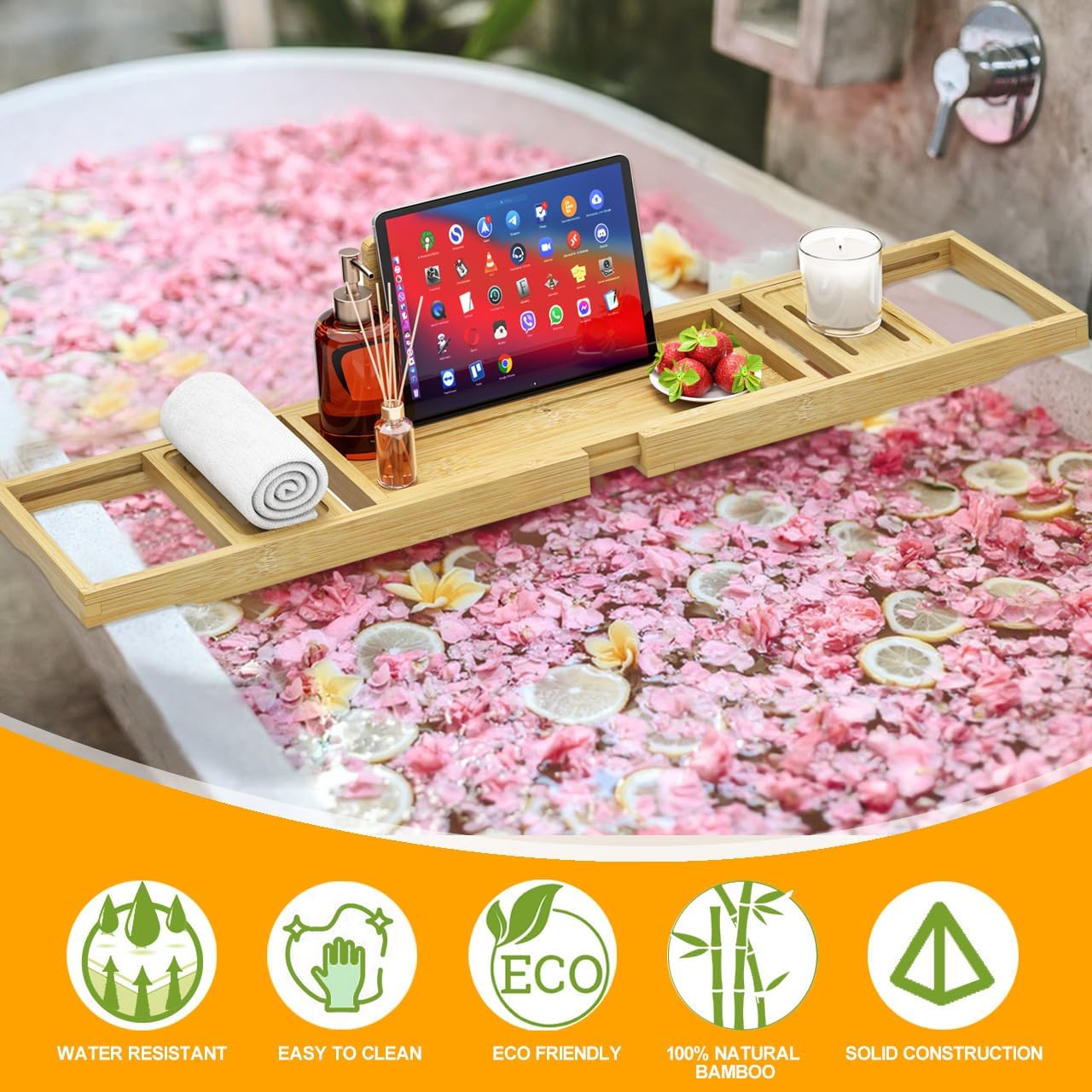 Banlilu Bathtub Tray - Bath Tray Expandable - Bath Tub Tray Table for Bathtub, Ajustable Size, Fits Most Tubs