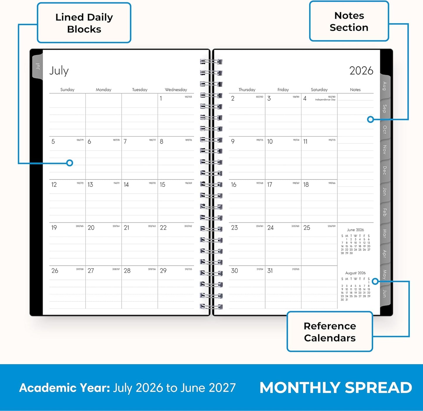 Blue Sky 2026-2027 Weekly and Monthly Academic Year Planner Calendar, July 2026 - June 2027, 8.5" x 11", Flexible Cover, Wirebound, Laminated Tabs, Enterprise